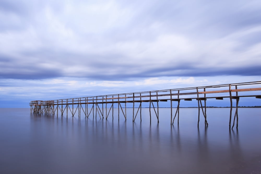 Wooden Pier On Lake Winnipeg At Dusk Matlock Manitoba Canada Canvas Art - Ken Gillespie Design Pics (34 x 22)