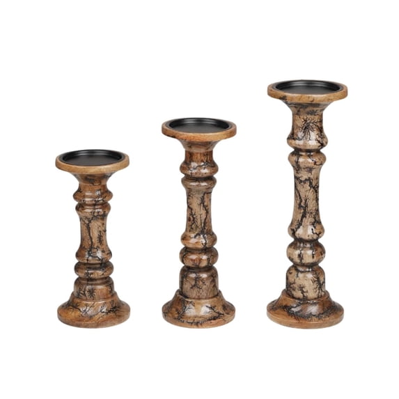 Wooden Pillar Candle Holder Set of 3-Decorative Wood Candle Holder for Christmas Decoration Farmhouse Wedding Party Dining Table Décor Spa-Tall 14,12,10 Inch-Natural