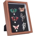 thumbnail image 1 of Wooden Pin Display Case 8.6x6.7x1.7inch Rectangle Wood Badge Presentation Box with Black Felt and Clear Window Jewelry Brooch Organizer Frame with Hangers and Back Support, 1 of 9