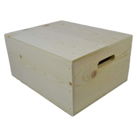 Wooden Pine Box with Hand Holes and a Drop on Lid