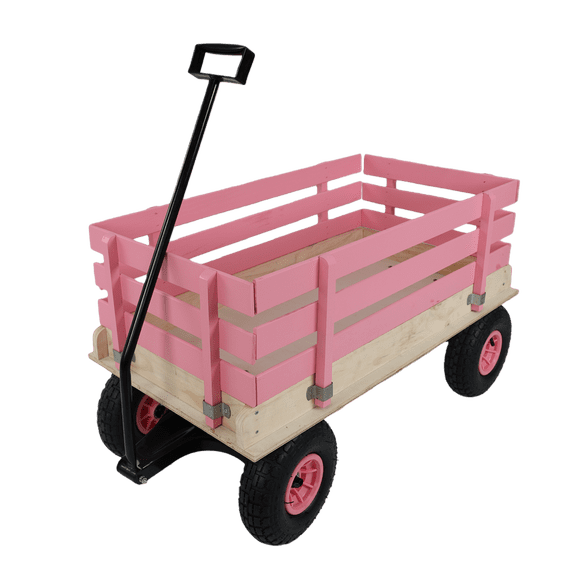 Wooden Pink Garden Wagon for Kids & Adults - Durable Utility Cart for Yard Work, Toy Storage & Outdoor Adventures