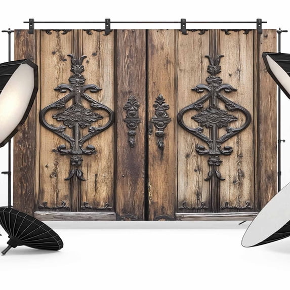 Wooden Plank Backdrop for Photography,Fabric Photo Background Backdrop,Rustic Farmhouse Brown Black Barn Door Photo Booth Background for Portrait Photoshoot Video Wedding Decoration Banner 8x6ft