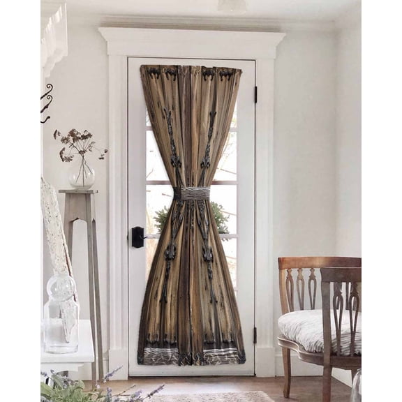 Wooden Plank Blackout Door Curtains for French, Glass,Front, Back, Patio Door, Rustic Farmhouse Brown Black Barn Door Thermal Insulated Rod Pocket Window Curtain Drapes With Tiebacks 25"x72"