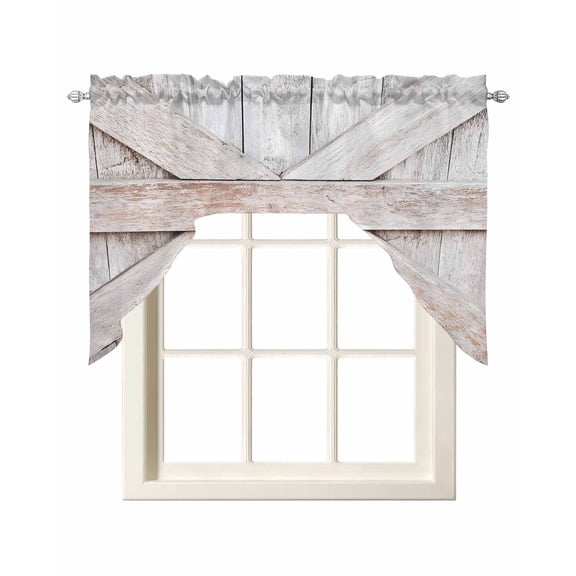 Wooden Plank Kitchen Swag Valances for Windows, Vintage Farmhouse Barn Door Wood Board Beige Swag Valances Curtains for Living Room, Rod Pocket Window Treatments for Bathroom, Bedroom, Cafe, 56"x36"