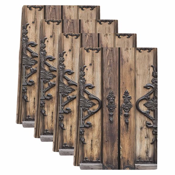 Wooden Plank Kitchen Towels Set of 4, Rustic Farmhouse Brown Black Barn Door Soft Microfiber Dish Towels, Absorbent Quick-Dry Washable Dishcloths for Kitchen Cleaning, Drying Dishes, 18x28 Inches