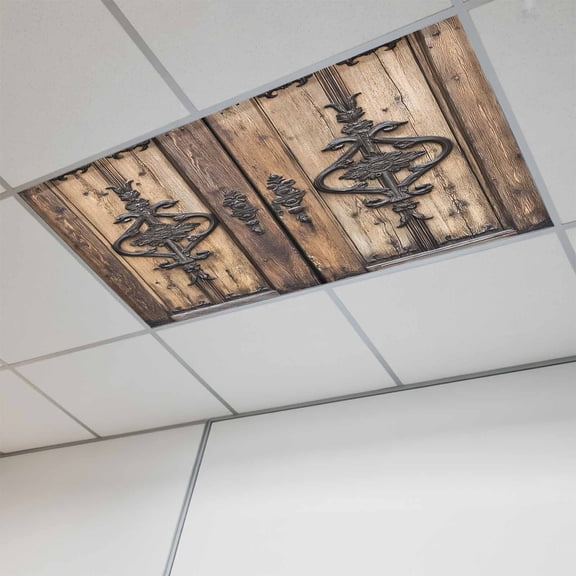 Wooden Plank Magnetic Fluorescent Light Covers for Ceiling Lights 2x4Ft, Rustic Farmhouse Brown Black Barn Door Office Classroom Kitchen Drop Ceiling Light Covers Lighting Filters Shade Panel 1 Pack