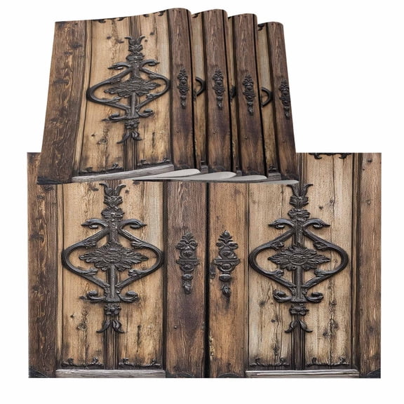 Wooden Plank Placemats for Dinning Table Set of 6, Rustic Farmhouse Brown Black Barn Door Burlap Kitchen Place Mats Waterproof Cloth Table Mats, Indoor Outdoor Placemats Easy Clean Dinner Decor