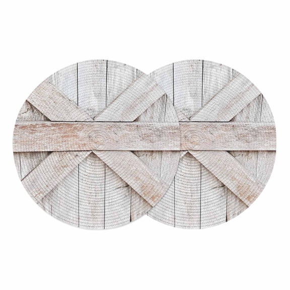Wooden Plank Round 13 Inch Placemats Set of 2, Vintage Farmhouse Barn Door Wood Board Beige HeatResistant Non Slip Place Mats for Dining Table, Wipeable Braided Kitchen Table Mats for Housewarming