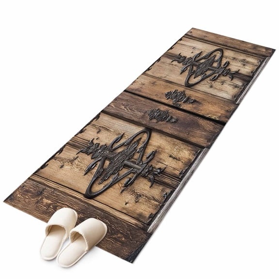 Wooden Plank Runner Rug 2x6 FT, Non Slip Hallway Carpet, Rustic Farmhouse Brown Black Barn Door Washable Soft Floor Carpet Throw Runner Carpet Long Rug for Entryway Kitchen Bedside Sliding Door