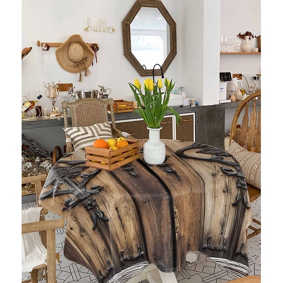 Wooden Plank Tablecloth Square Table Cloth 54x54, Waterproof Tablecloth Outdoor Table Cloth, Rustic Farmhouse Brown Black Barn Door Washable Table Cover for Kitchen Dining Party