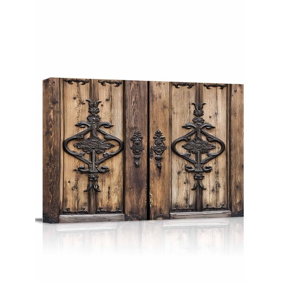 Wooden Plank Wall Art for Living Room,Canvas Picture Wall Decor for Bathroom Bedroom,Rustic Farmhouse Brown Black Barn Door Painting Artwork for Office Kitchen Hallway Dining Room Home Decor 12"x16"