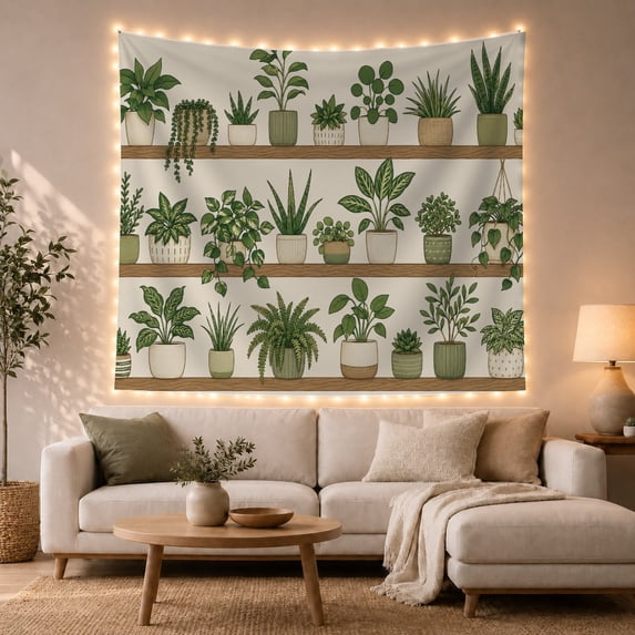 Wooden Planks Organized with Arrangement Potted Indoor, Cozy Rustic for Farmhouse Decor Lovers, Wall Decor, Mother'S Day Gift, Tapestry Wall Hanging for Dorm and Living Room