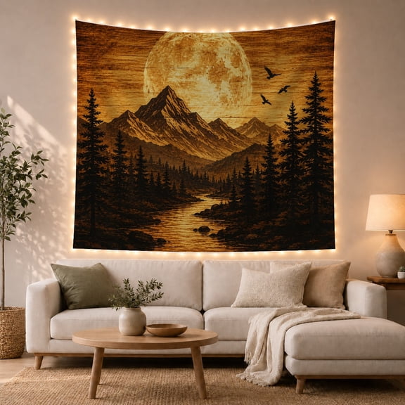 Wooden Planks Wilderness with Upper Section Dominated, Cozy Rustic for Farmhouse Decor Lovers, Wall Decor, Housewarming Gift, Tapestry Wall Hanging for Dorm and Living Room