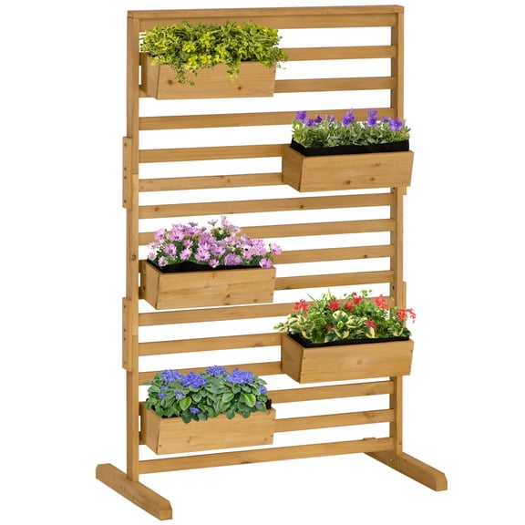 Wooden Plant Trellis Stand with 5 Hanging Planter Boxes, Freestanding Outdoor Plant Stand for Patio, Garden, Balcony, Porch
