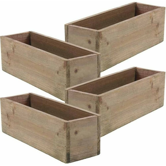 Wooden Planter Box, Rustic Barn Wood, Plastic Liner, Garden Decor, Restaurant and Wedding Decorations, Wedding Bouquets, Table Centerpiece, Rectangle, 12 x 4 Inches, (Rectangular), (Set of 4)
