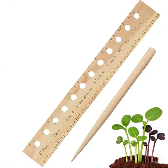 Wooden Planting Ruler for Vegetable Gardening, 13 Inch Spacing Tool with Dibble, Precision Measurement Guide for Sowing, Multi-Functional Garden Marker for Healthy Plant Growth(1 Piece)