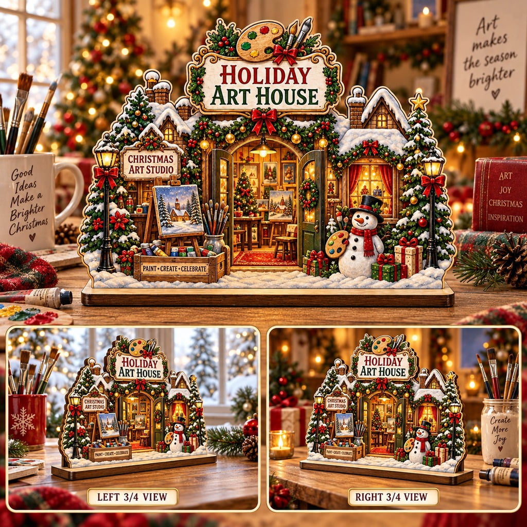 Wooden Plaque Christmas Village Art Studio Tabletop Display for ...