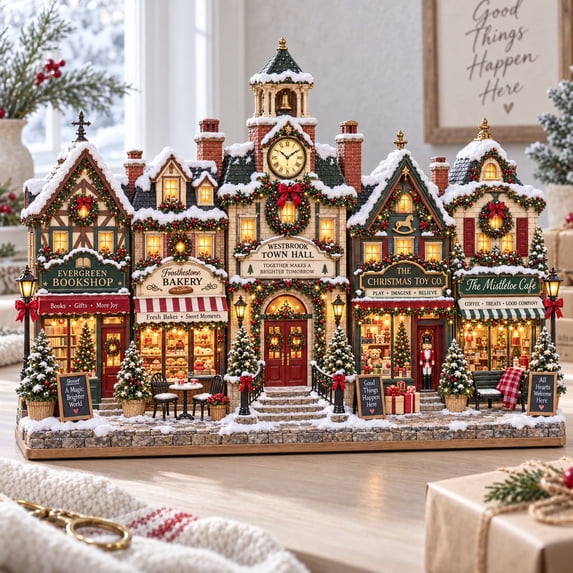 Home Service Hall Wooden Plaque Christmas Village Snowy Town Hall Decor - Walmart.com