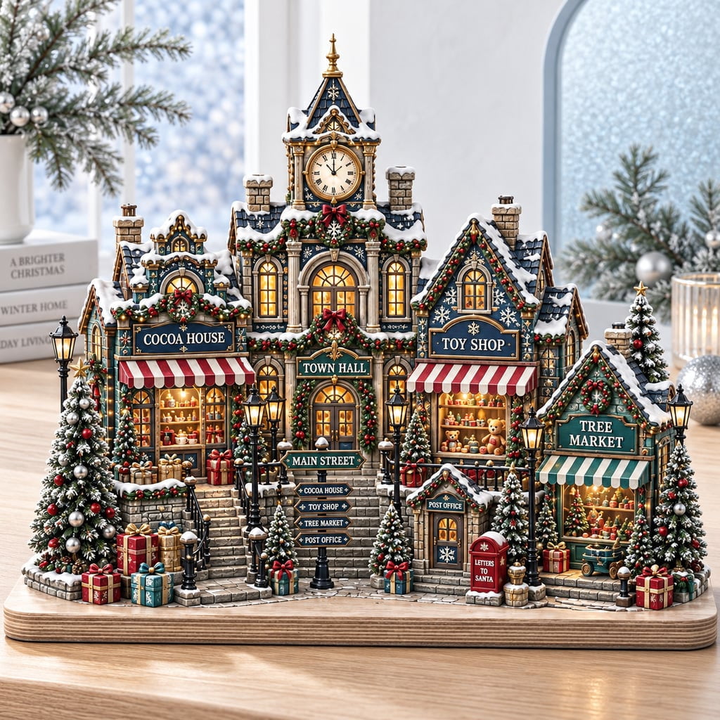 Home Service Hall Wooden Plaque Christmas Village Town Hall Scene Decor for Home Holiday ...