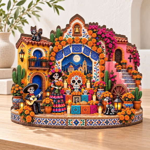 Wooden Plaque Day of the Dead Floral Altar Decor Display