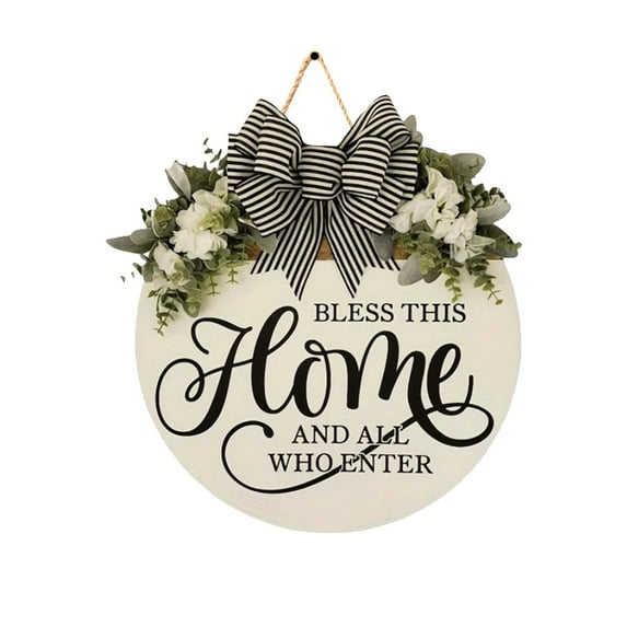 Wooden Plaque Decoration Spring Wreath HOME Welcome Doorplate Simulation Flower for Front Door Summer