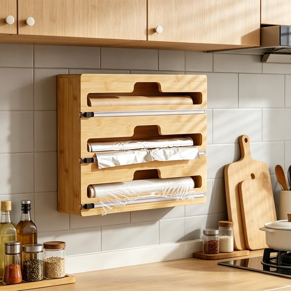 Wooden Plastic Wrap Cutter For Wall Mount And Tabletop Storage