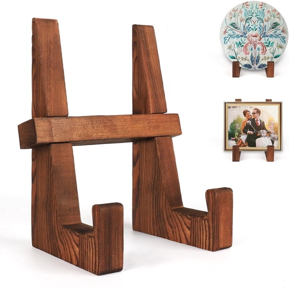 Wooden Plate Stand - 8.8inch Wood Plate Holder Stand for Display, Rustic Wooden Picture Frame Holder Stand, Decorative Table Top Easels for Display