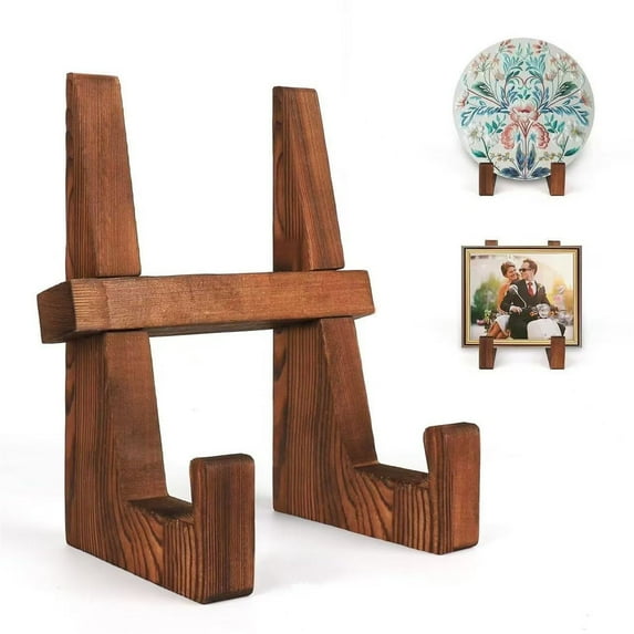 Wooden Plate Stand Display – 8.8 Inch Picture Frame Holder, Solid Wood Tabletop Easel for Plates, Photos, Recipes & Artwork – Detachable, Durable & Space-Saving Design, B