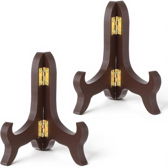 Wooden Plate Stands  2-Pack Brown 4" Easel Display Holder for Plates, Artwork, Picture Frames, Dish Rack