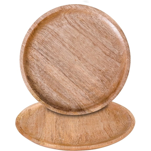 Wooden Plates - Set of 2, 11-Inch Round Dinner Plate Base - Rustic Plain Design for Table Decor, Weddings, Parties, and Everyday Dining - Finish
