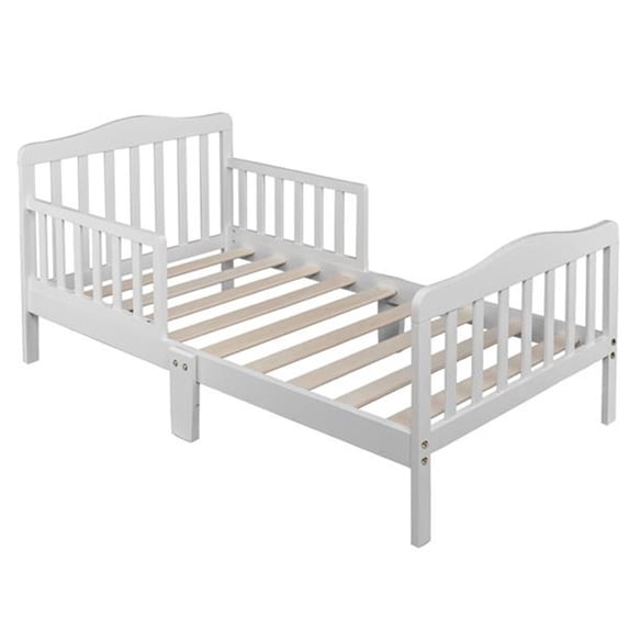 Wooden Platform Bed Frame with Safty Guardrail for Toddler and Kids, Bedroom Furniture, 53"L x 30"W x 24.5"H