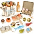 thumbnail image 1 of Wooden Play Food Sets for Kids Kitchen, Food Toys for Toddlers 3+ Year Old, with Shopping Bag, Pretend Food Play Kitchen Cutting Fruits Vegetables Toys, Gift for Boys Girls Educational Toys, 1 of 8