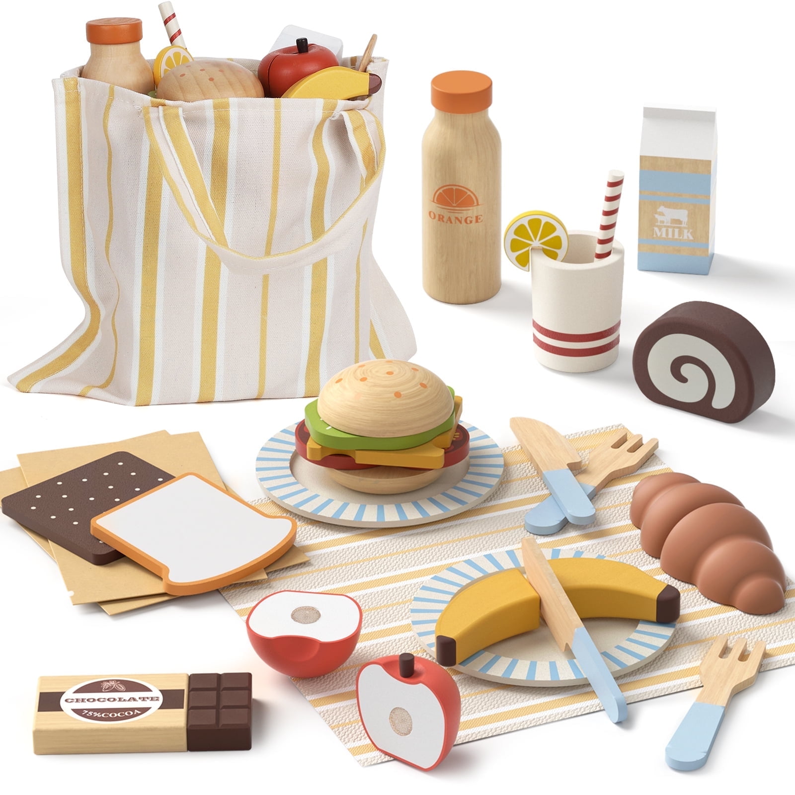 Lehoo Castle Wooden Play Food Sets for Kids Kitchen Pretend Play