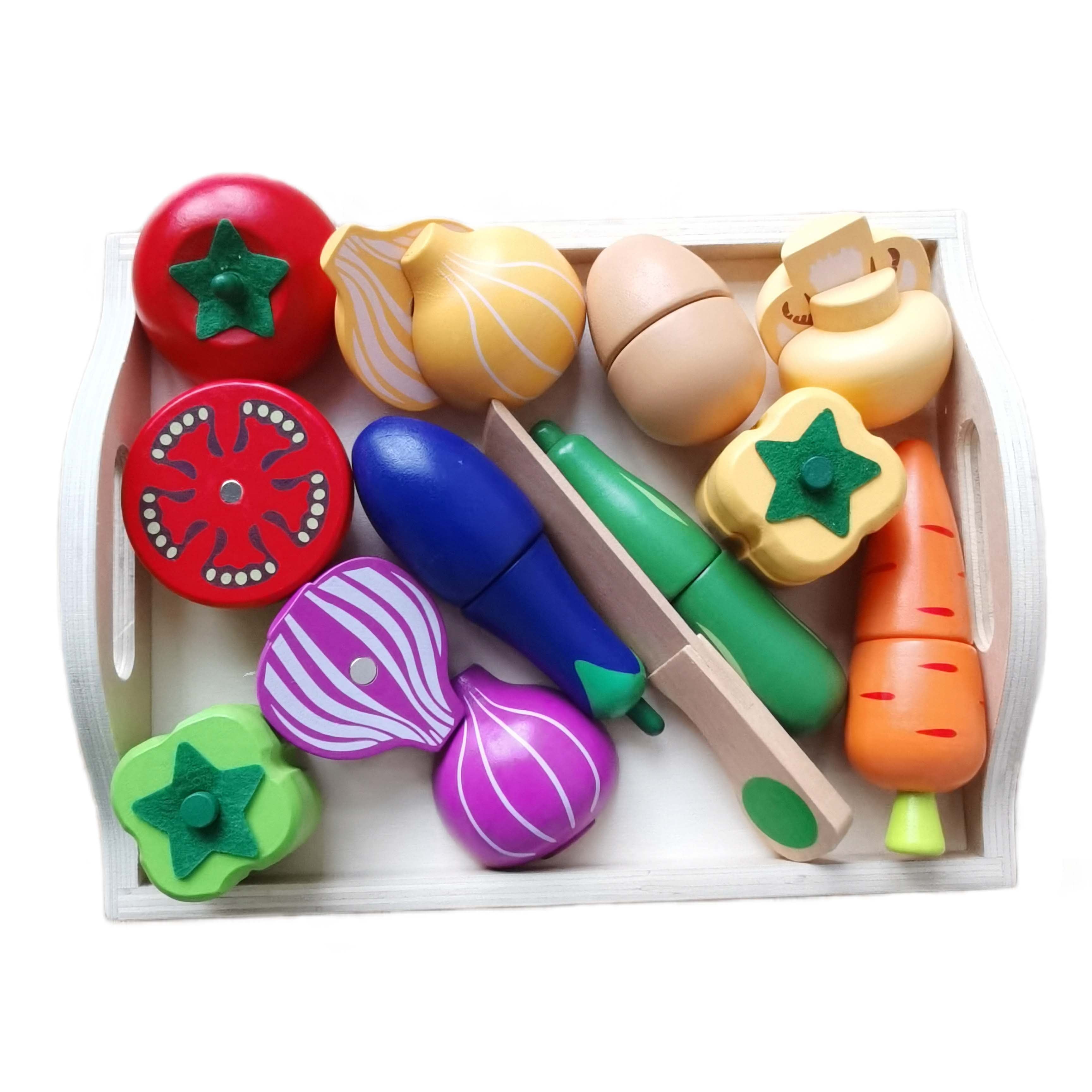 BEACENOV Wooden Play Food Toys, Play Food Set for Kids Kitchen, Play Kitchen Food Accessories, Pretend Play Toys Cutting Fruits & Vegetables,Toddler Montessori Educational Toys for Baby Girls Gift