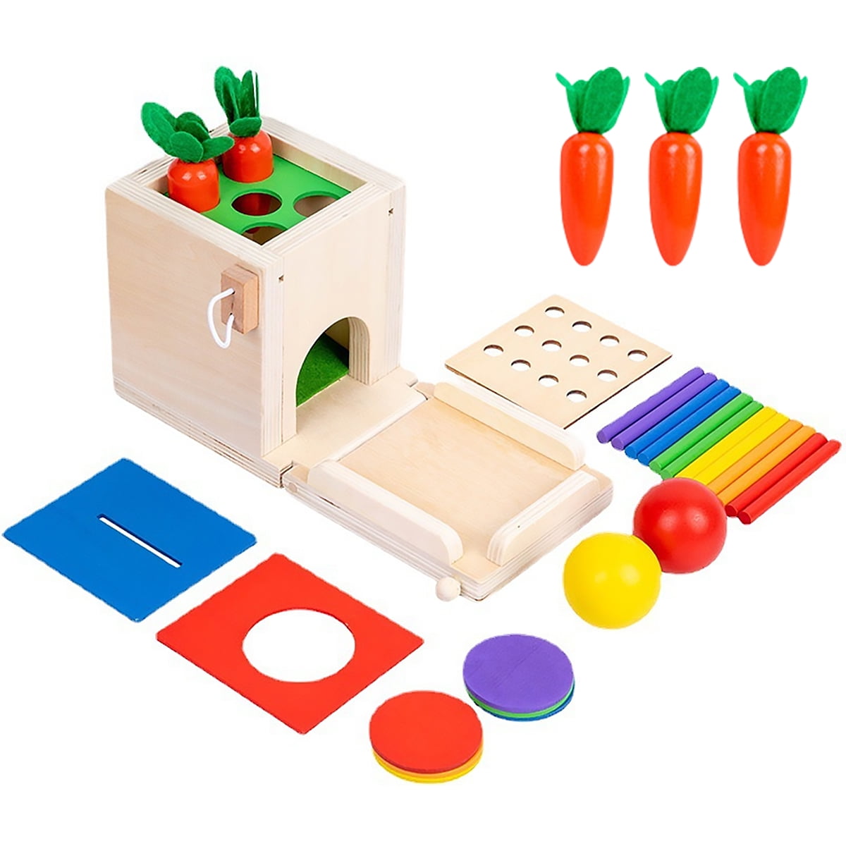Wooden Play Kit Montessori Toy Including Carrot Harvest Coin Box