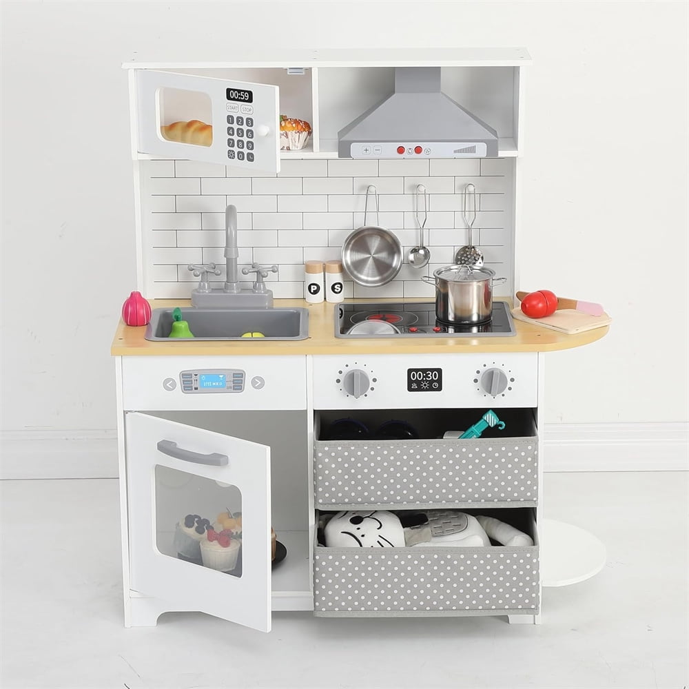 Wooden Play Kitchen for Kids - Innovative Corner Design, Realistic ...