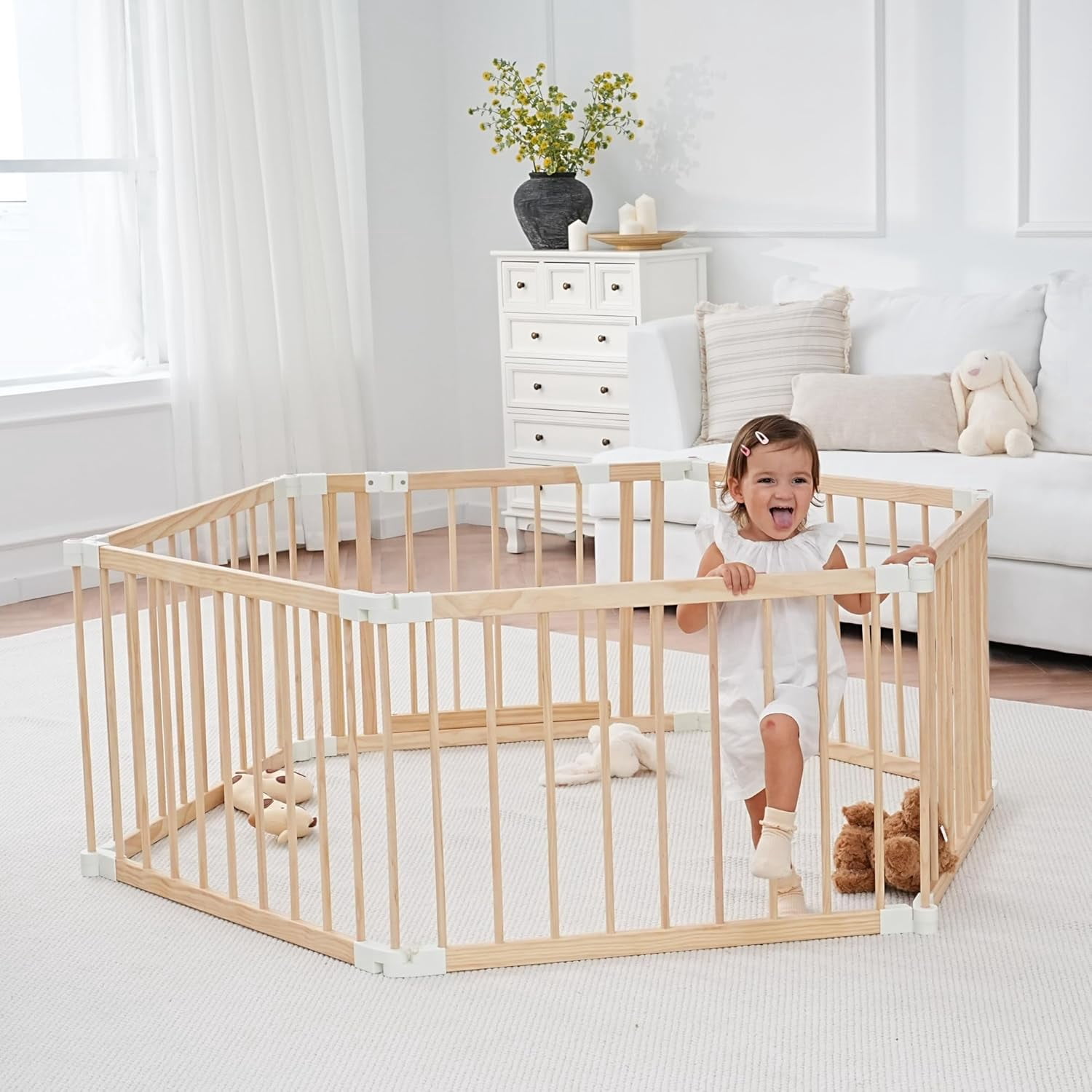 Melody Jane Dollhouse Miniature Baby White Wooden Playpen - 1:12 Scale Nursery Furniture