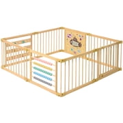 Wooden Playpen Extra Large for Toddlers and Babies - Under The Sea Theme Toy Design - 8/10 Wood Panels - Foldable and Adjustable Baby playpen - Extra Large Baby Play Yard 8-Panels
