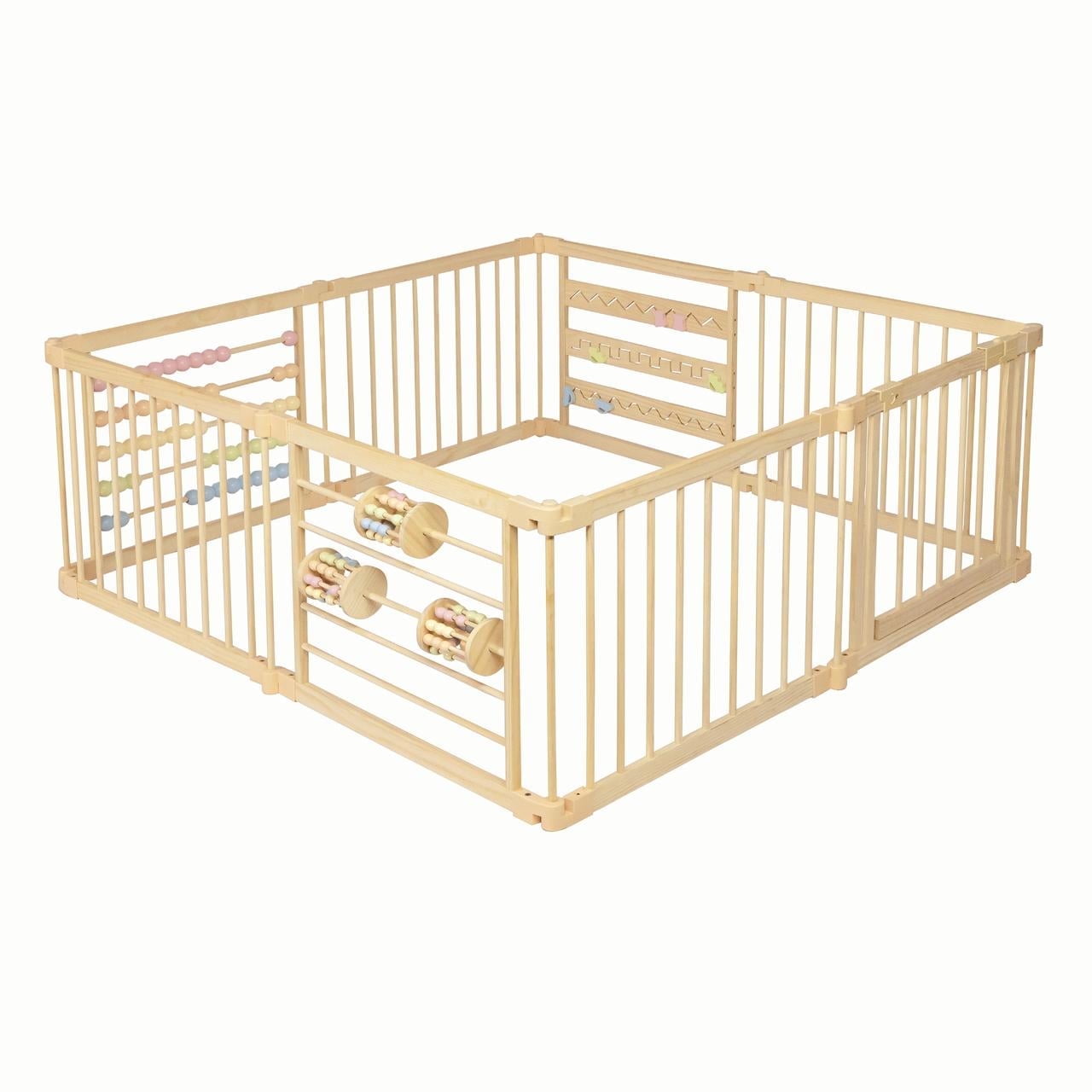 Extra Large Natural Pine Wood Foldable Baby Playpen