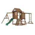 thumbnail image 1 of Wooden Playset 10 in 1 for Backyard - 6FT Slide, Fort with Kitchen, Swing Set, Sandbox, Rock Wall - Outdoor Play Structure for Kids, 1 of 7