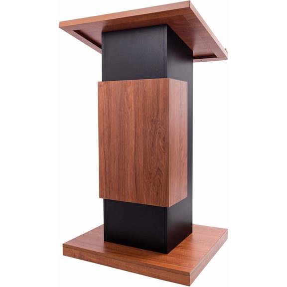 Wooden Podium Stand Lecture with Wheels, 47 Portable Lectern Churches with 15 MM Particle Board, Pulpits Stand with Storage, Lockable Wheels, Mic Stand for Churches, Office, School (Nomal)