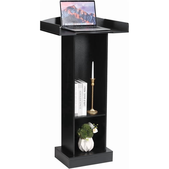 Wooden Podium Stand with Storage Shelf, 47.2 Inch Lectern with Wide Desktop, Presentation Stand for Meetings, Classrooms, Church and Events