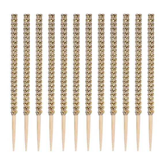 Wooden Pointed Skewers for Caramel Apple,Caramel Apple Sticks,Dessert Sticks with Rhinestones Mesh Wrap,Suitable for Halloween Birthday Party Wedding and Christmas,5.79",12Pcs