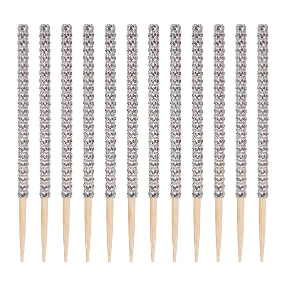 Wooden Pointed Skewers for Caramel Apple,Caramel Apple Sticks,Dessert Sticks with Rhinestones Mesh Wrap,Suitable for Halloween Birthday Party Wedding and Christmas,5.79",12Pcs