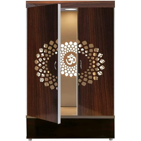 Wooden Pooja Temple With Doors And Storage Cabinets With LED / Mandir For Home & Office / Temple For Home / Pooja Ghar / Mandir With Lights