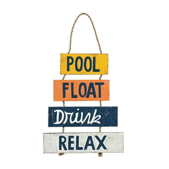 Wooden Pool, Float, Drink, Relax Hanging Wall Sign