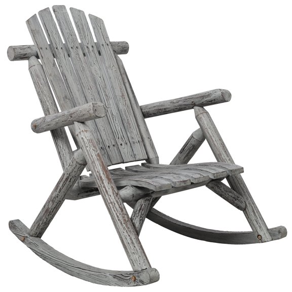 Wooden Porch Rocker Chair, Durable Fir Log Rocking Chair for Patio, Light Gray Outdoor Rocker for Garden, Lawn, Balcony, 26x39.3x38 Inches