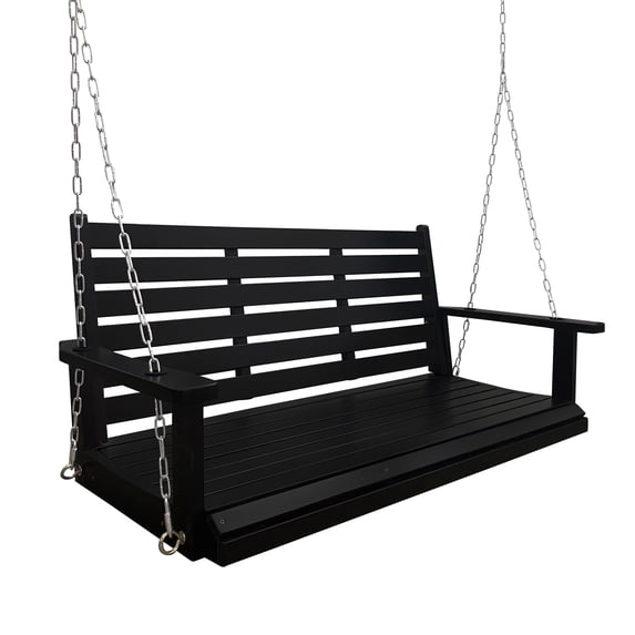 Fortune Candy Wooden Porch Swing 2-Seater with Ergonomic Seat, 4.5 ft. Outdoor Porch Swing, Black