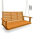 thumbnail image 1 of Fortune Candy Wooden Porch Swing 2-Seater with Ergonomic Seat, 4.5 ft. Outdoor Bench Swing, Amber, 1 of 7