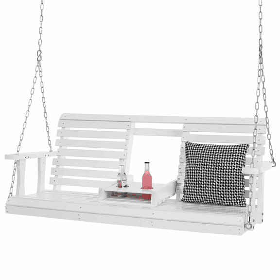 Wooden Porch Swing 5ft - Patio Swing Chair for Outdoors, Heavy Duty 880lbs, White